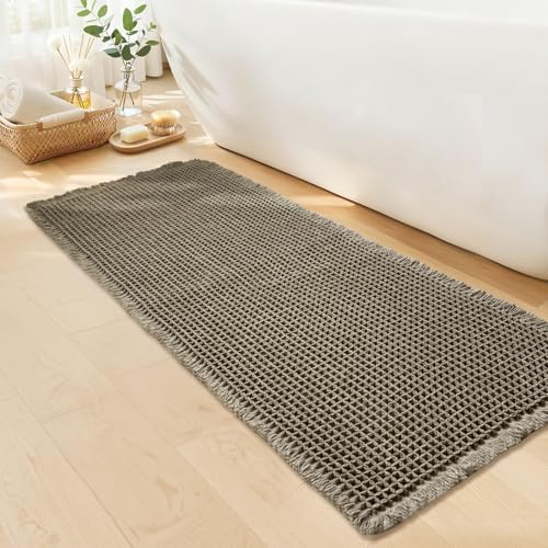 Long Bath Mat, Waffle Bathroom Runner Rug Non Slip Washable, 24 x 72