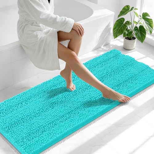 Smiry Thick Chenille Bathroom Runner Rugs 47x20, Absorbent Bath Mat, Teal