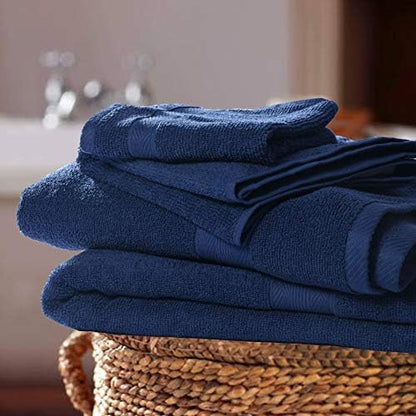 BOUTIQUO Navy Blue Towel Set - 8 Piece Bathroom Towel Set - 100% Ring Spun Cotton, 2 Bath Towel 27x54, 2 Hand Towel 16x28, 4 Washcloth 13x13 - Ultra Soft Highly Absorbent