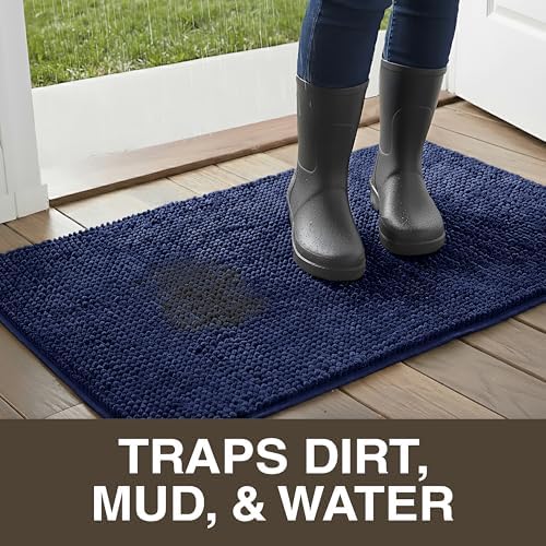 Neater Home Plush Bathroom Rugs 24x17 Thick Chenille Quick Dry Microfiber Absorbent Bath Mat, Soft Bath Rugs, Machine Washable Bathroom Floor Mat for Tub Shower Sink, Home Decor Accessories, Navy