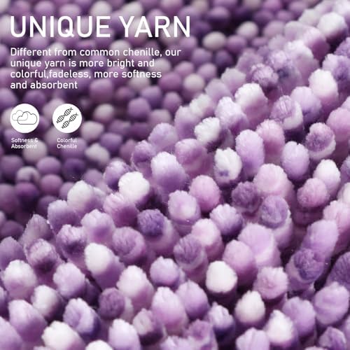 Yimobra Chenille Bathroom Rugs, 28x17.5, Extra Soft Bath Mats for Bathroom Non Slip, Fluffy Plush Luxury Shower Mat Outside, Water Absorbent, Machine Washable, Purple & Lavender