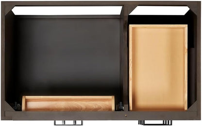 ARIEL Hepburn 36-inch Bathroom Vanity Base Cabinet,Solid Wood, 2 Soft Closing Doors, 5 Dovetail Drawers, Brown Oak