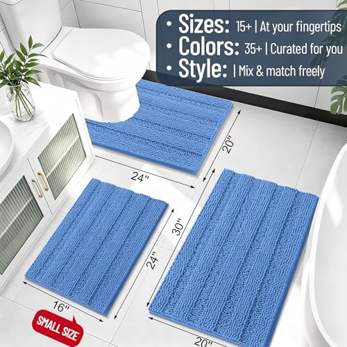Smiry Thick Chenille Toilet Rugs U-Shaped 24x20, Bath Mat, Cornflower Blue
