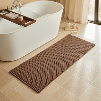 Triohero Waffle Runner Rug Bathroom, Long Boho Bath Mat, 24x60 Mocha