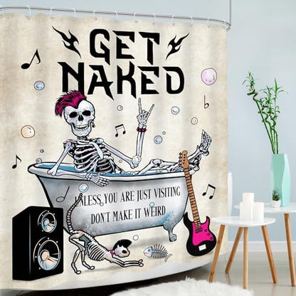 Halloween Skull Skeleton Cool Rock Roll Bathroom Shower Curtain Set