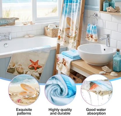 Moukeren Set of 3 Beach Bath Towels, Decorative Sea Towels for Bathroom