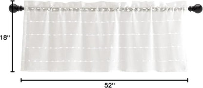 Lush Decor Farmhouse Textured Sheer Window Curtain Valance, 52"W x18"L, White