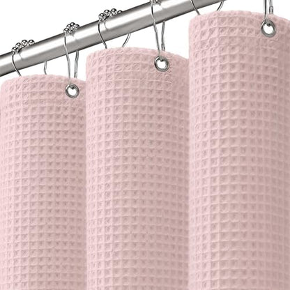 Waffle Weave Shower Curtain Heavyweight Cotton Fabric Blush Pink 72Wx72L