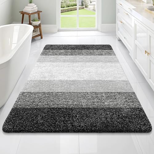 OLANLY Large Bathroom Rugs Mat 70x46, Extra Soft Absorbent Microfiber Bath Rugs, Rubber Backing, Quick Dry, Machine Washable Bath Mats for Bathroom Floor, Tub and Shower, Home Decor Accessories, Black