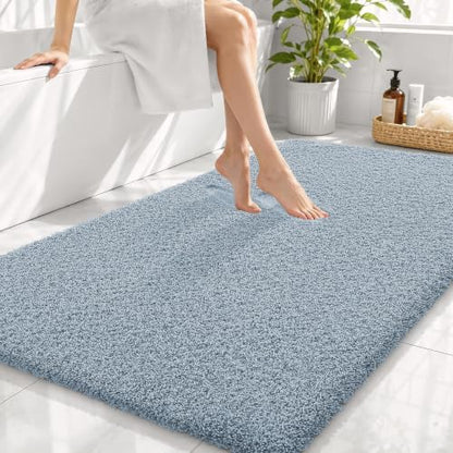 OLANLY Microfiber Large Bathroom Rugs 44x32, Soft Bath Mat, Airy Blue
