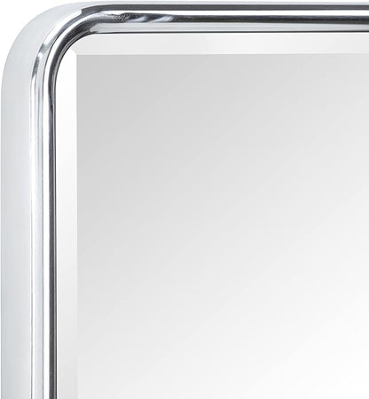 TEHOME Farmhouse Chrome Metal Framed Recessed Bathroom Medicine Cabinet with Mirror Rounded Rectangle Medicine Cabinet with Beveled Mirror, 16x24''