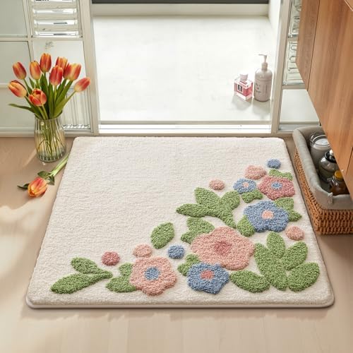 LUMI Square Bathroom Rug 26x26, Soft Absorbent Bath Mat, Non Slip