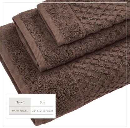 Great Bay Home Hand Towels - 100% Cotton 6 Pack 26x16 Hand Towel Set - Absorbent, Durable, Quick-Dry Towels for Bathroom (Chocolate)