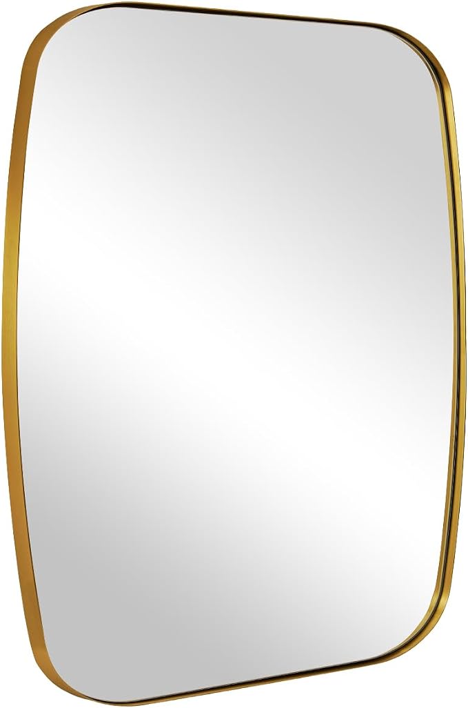 Gold Oblong Mirror, 36x40 Inch Gold Oval Mirror for Bathroom with Stainless Steel Metal Frame, Wall Mouned for Bathroom, Living Room, Entryway