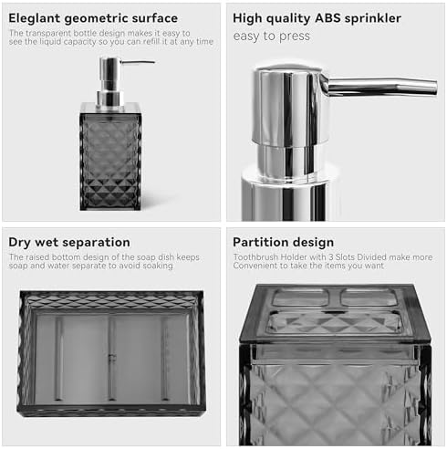 4 PCS Bathroom Accessory Set, Grey Bathroom Accessories Set