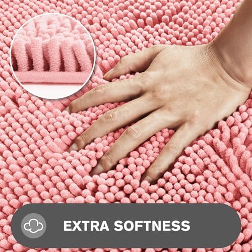 Bathroom Rugs 30 x 50 Inch – Extra Large Bath Mat | Absorbent and Washable Thick Chenille Bath Rugs Non-Slip Runner Rug for Bathroom, Shower, Tub(Pink)