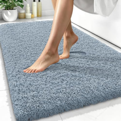 OLANLY Microfiber Bathroom Rugs 34x21, Ultra Soft Bath Mat, Airy Blue