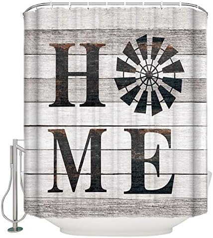 Shower Curtain Bathroom Set Rustic Farm Windmill Home Quotes Waterproof Shower Curtains with Grommets Hooks Chic Wooden Plank Privacy Bath Curtain for Bathtub Decor 60x72in
