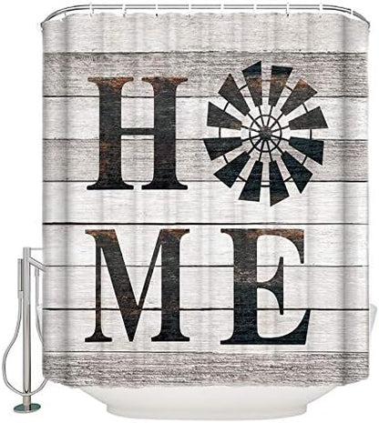 Shower Curtain Bathroom Set Rustic Farm Windmill Home Quotes Waterproof Shower Curtains with Grommets Hooks Chic Wooden Plank Privacy Bath Curtain for Bathtub Decor 48x72in