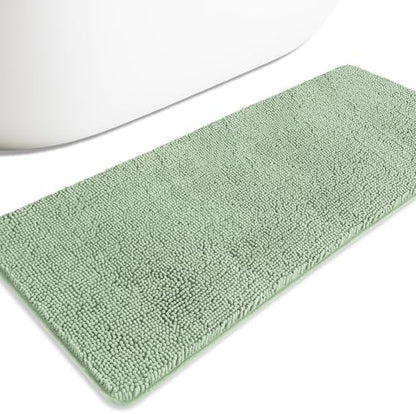 Bathroom Runner Rug 24 x 60 Inch – Extra Large Long Bath Mat | Absorbent and Washable Thick Chenille Bath Rug Non-Slip Runner Rug for Bathroom, Shower, Sink(Sea Foam)