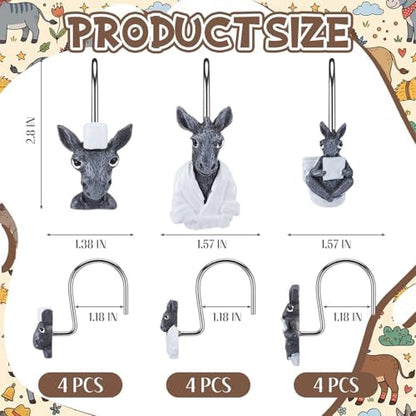 Roowest 12 Pcs Donkey Shower Curtain Hooks, Stainless Steel Farmhouse