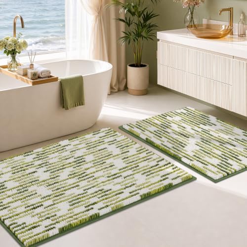 BSICPRO Bathroom Rugs Sets 2 Piece, Modern Bath Mat 20"x32"+16"x24", Sage