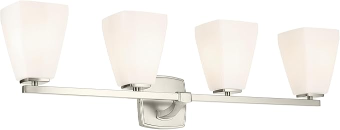 Kichler Marant 33.25" 4-Light Vanity Light with Opal Glass in Brushed Nickel, for Bathroom, Powder Room, Over a Mirror, (33.25" W x 9.5" H), 55217NI