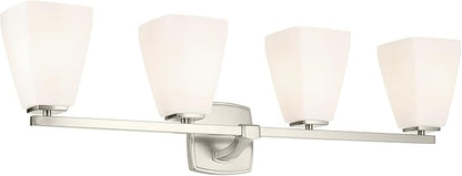 Kichler Marant 33.25" 4-Light Vanity Light with Opal Glass in Brushed Nickel, for Bathroom, Powder Room, Over a Mirror, (33.25" W x 9.5" H), 55217NI