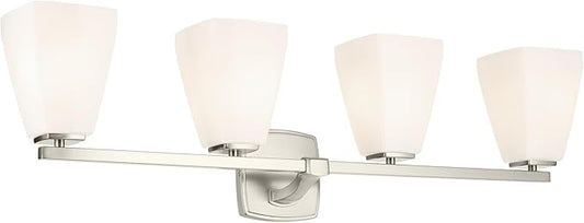 Kichler Marant 33.25" 4-Light Vanity Light with Opal Glass in Brushed Nickel, for Bathroom, Powder Room, Over a Mirror, (33.25" W x 9.5" H), 55217NI