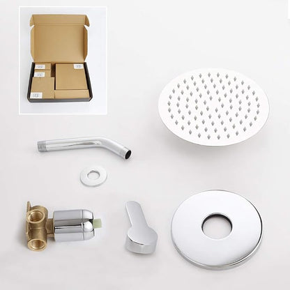 Shower Faucet Set Chrome Bathroom Rainfall Shower System Wall Mounted 8" Inch Shower Head and Handle Set Single Function Shower Trim Kit with Rough-in Valve