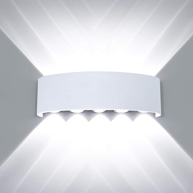 Kawell 10W Waterproof Modern Wall Sconces LED Wall Light Up Down Aluminum Wall Lamp LED Indoor Outdoor for Bedroom Living Room Bathroom Porch Stairs Hotels Garden Pathway, White 6000K
