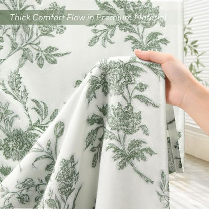 Sage Green Floral Shower Curtain,Jacquard Weave Vintage Cotton Cottagecore Shower Curtains for Bathroom, 72" W x 72" L