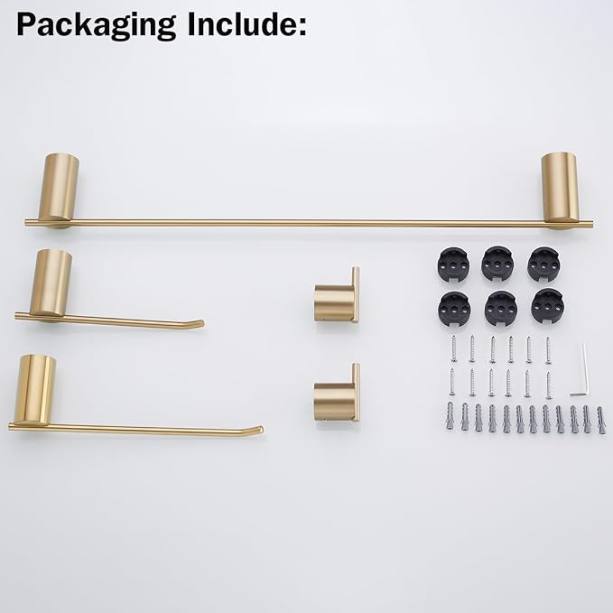 RANDOM Brushed Gold Bathroom Hardware Set 5 Pieces Include 24 inch Towel Bar 10 inch Hand Towel Holder Toilet Paper Holder Towel Hook for Bathroom,SUS304 Stainless Steel.RD96068S-5BG
