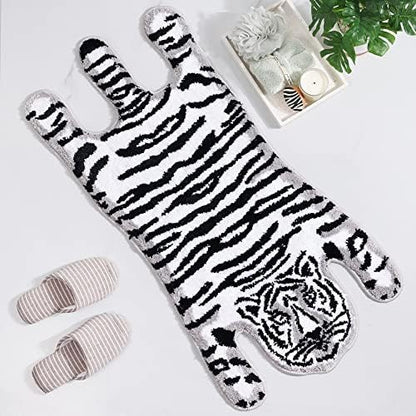 Panstar Tiger Bath Mat for Bathroom, Cute White Tiger Animal Cartoon Bath Mat Non Slip Animals Shaped Absorbent Bathtub Rug Bathroom Plush Shower Rugs