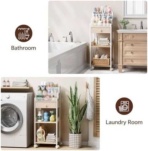 Plaviya Bathroom Storage and Organizer with Drawer, Makeup Cart 13in