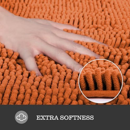 Yeaban Chenille Burnt Orange Bathroom Rug 17"x24", Non-Slip Rubber Backing