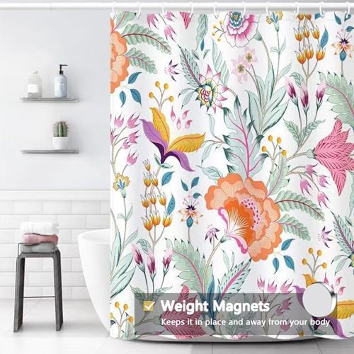 LLSCL Fabric Shower Curtain Liner with Magnets, Peacock Tail Waterproof Hotel Quality, 72 x 72 Machine Washable