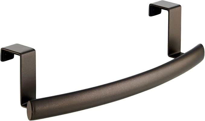 mDesign Steel Over Door Curved Towel Bar Storage, Hanger for Cabinet or Cupboard, Holder Rack for Kitchen, Bathroom - Holds Hand/Dish Towels, Washcloths - Spira Collection - 2 Pack - Bronze
