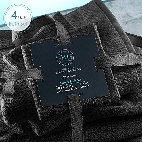 Hearth & Harbor Bath Towels - 100% Ring Spun Cotton Luxury Towels - Ultra Soft & Highly Absorbent, Bathroom Towels. Floor Mat, Black