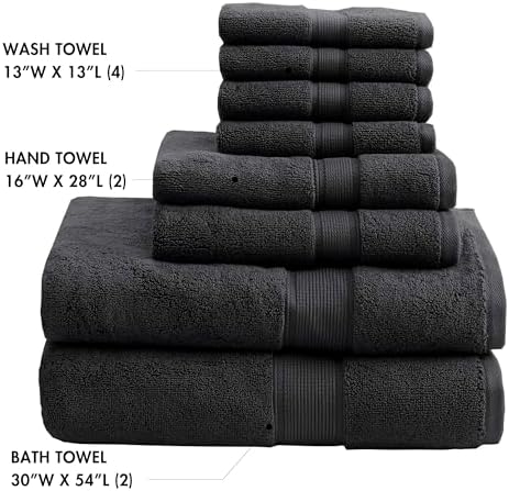 Madison Park 800GSM 100% Cotton Bathroom Bath Towel Set of 8, Black