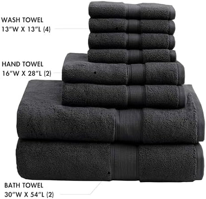 Madison Park 800GSM 100% Cotton Bathroom Bath Towel Set of 8, Black