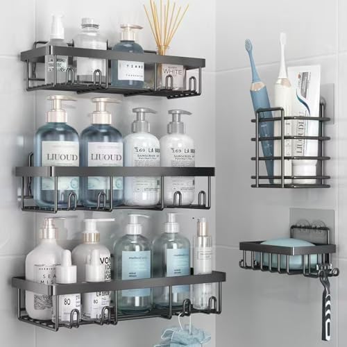 Liuoud 5 Pack Shower Caddy for Inside shower, Dark Grey Bathroom Storage