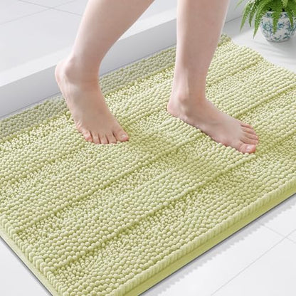 Grandaily Chenille Striped Bathroom Rugs 36x24, Extra Thick and Soft Absorbent Bath Mats, Rubber Backing, Plush Shaggy Shower Carpet, Machine Wash Dry, Bath Rug for Bathroom, Vanilla