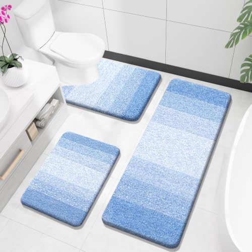 OLANLY Microfiber Bathroom Rugs Sets 3 Piece, 47"x20"+24"x16"+24"x20"
