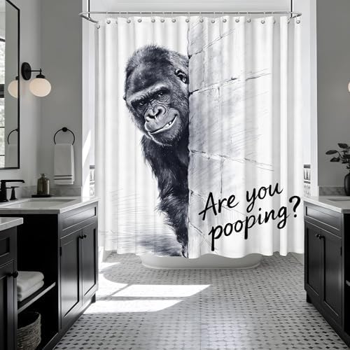 Extra Long Shower Curtain Funny Gorilla Clawfoot Tub, 108 x 72 in