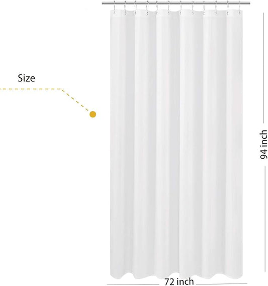 N&Y HOME Extra Long Fabric Shower Curtain or Liner 72 x 94 inch, Hotel Quality, Washable, White Bathroom Curtains with Grommets, 72x94