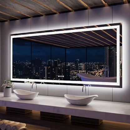 ISKM 84x40 LED Mirror for Bathroom, Front and Back Lit, Anti-Fog, Dimmable
