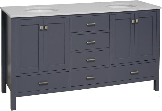 Horizon 72-inch Double Bathroom Vanity (Engineered Carrara/Marine Gray): Includes Marine Gray Cabinet with Engineered Carrara Countertop and White Ceramic Sinks