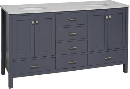 Horizon 72-inch Double Bathroom Vanity (Engineered Carrara/Marine Gray): Includes Marine Gray Cabinet with Engineered Carrara Countertop and White Ceramic Sinks