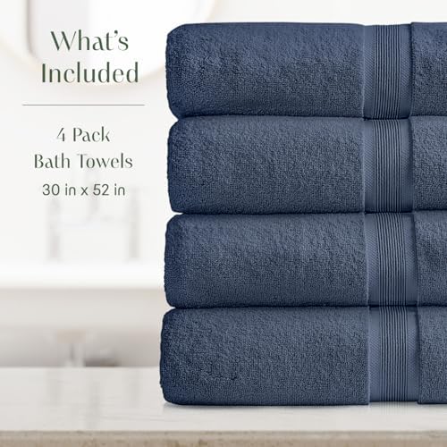 Springtree Home Luxury Bamboo Rayon Bath Towel Set | 4-Pack | French Blue